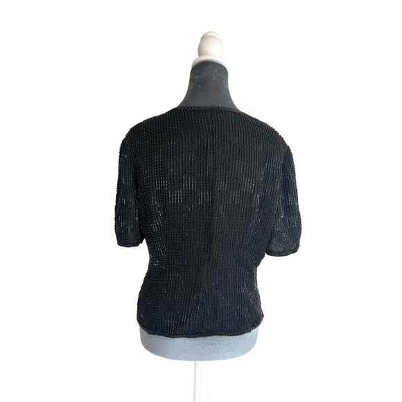 - Reggio- Black Beaded Jacket - Blouse - Checker pattern - eye hook- VTG - Picture 2 of 12